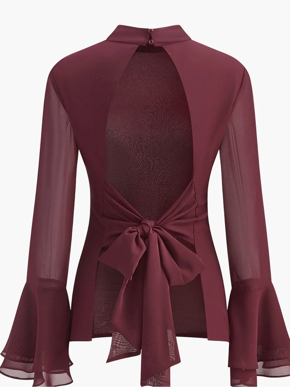 Commense Burgundy Sheer Tie-Back Blouse size S